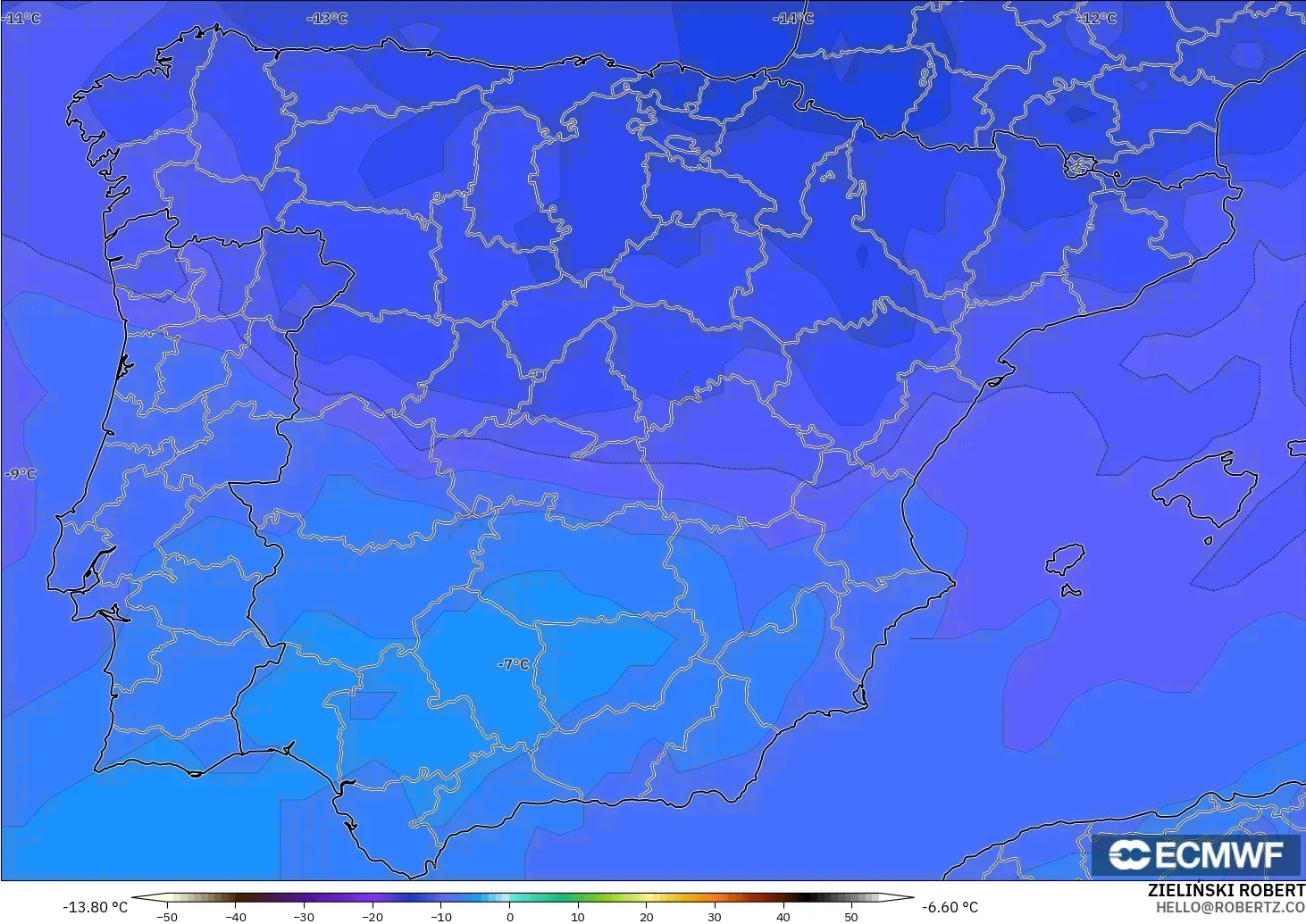 ECMWF IFS 0.25° modelo - España, Temperatura a 500 hPa