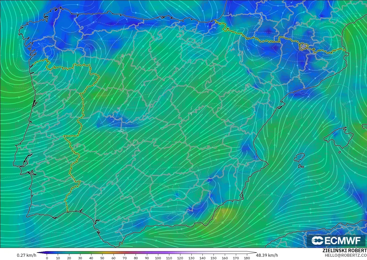 ECMWF IFS 0.25° modelo - España, Viento a 10 m