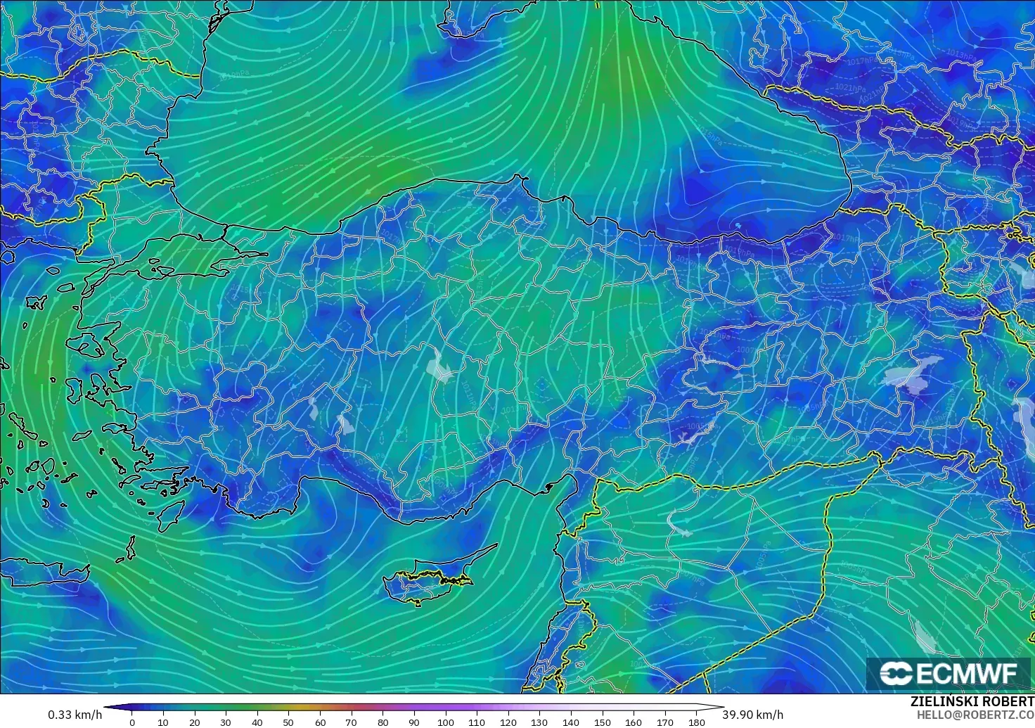 ECMWF IFS 0.25° modelo - Turquía, Viento a 10 m