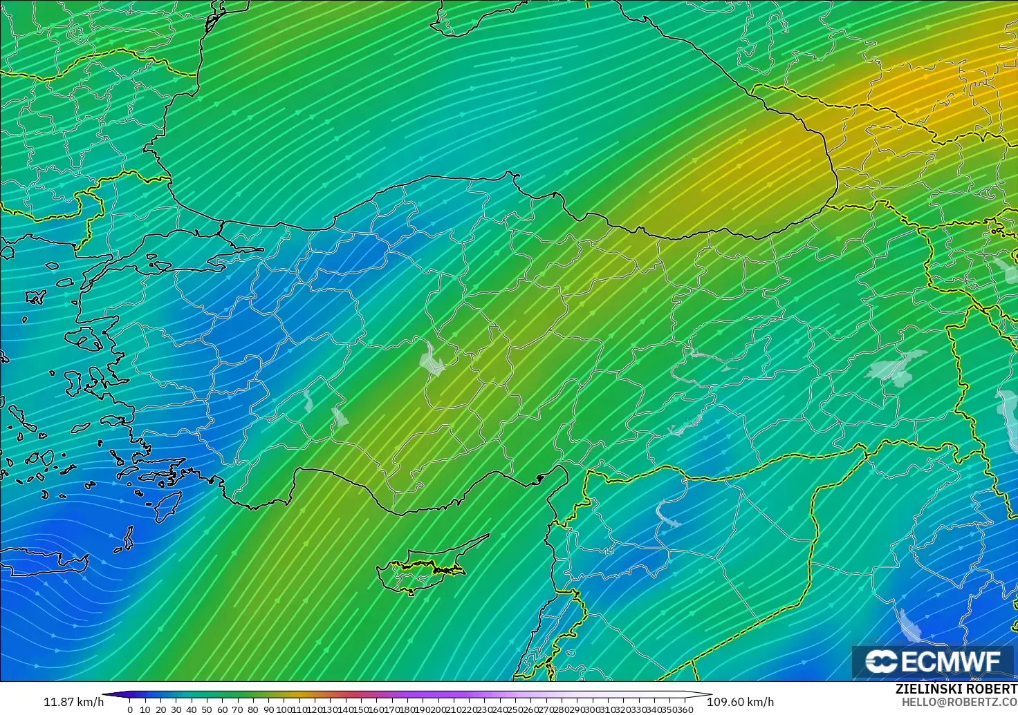 ECMWF IFS 0.25° modelo - Turquía, Viento a 300 hPa (corriente en chorro)
