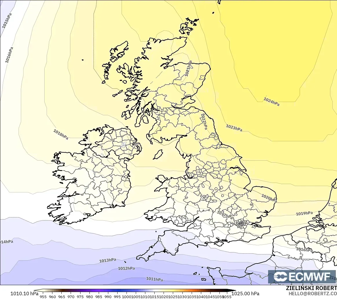 ECMWF IFS 0.25° modelo - Reino Unido, Presión