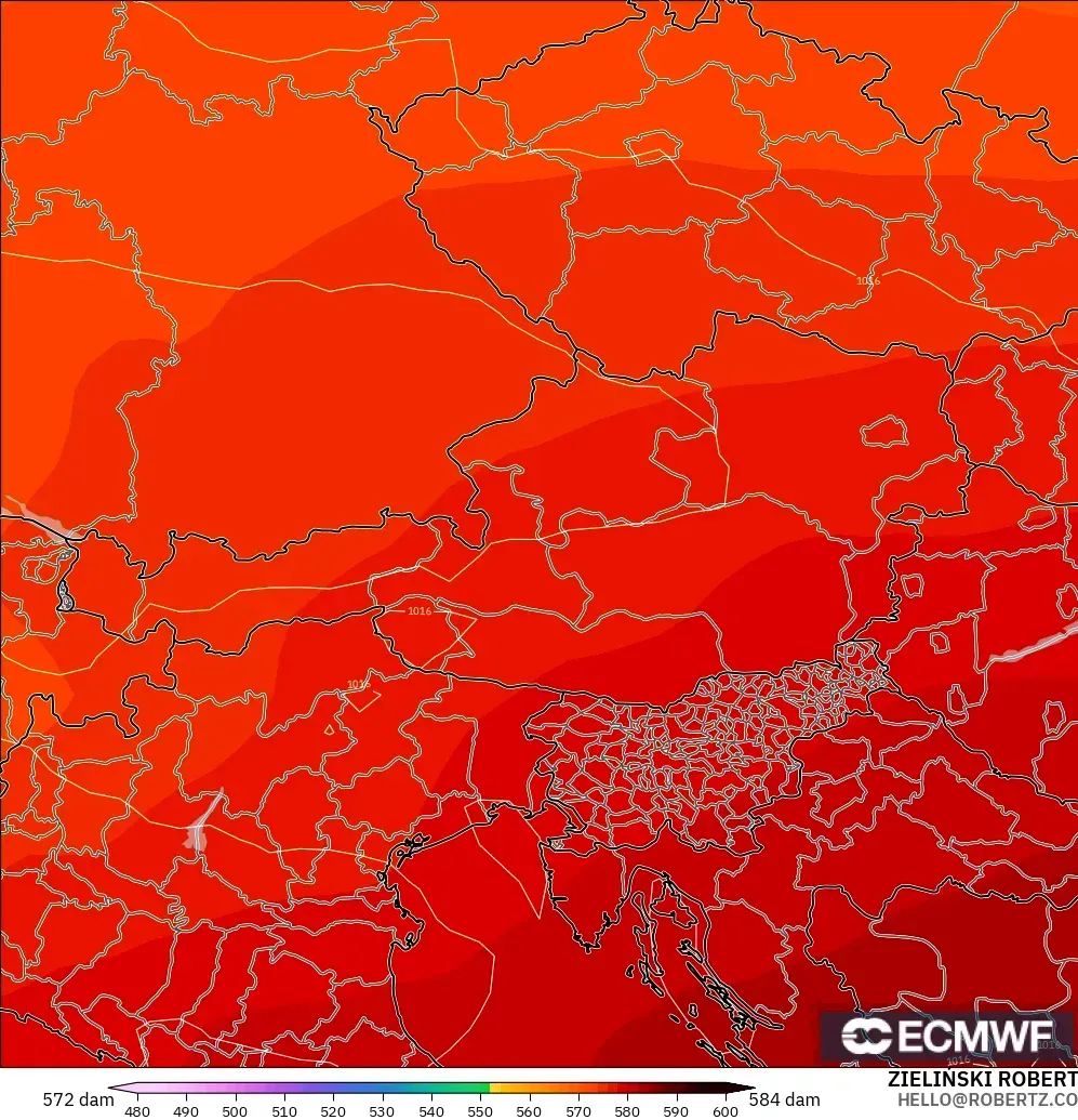 ECMWF IFS 0.25° modelo - Austria, Altura geopotencial a 500 hPa