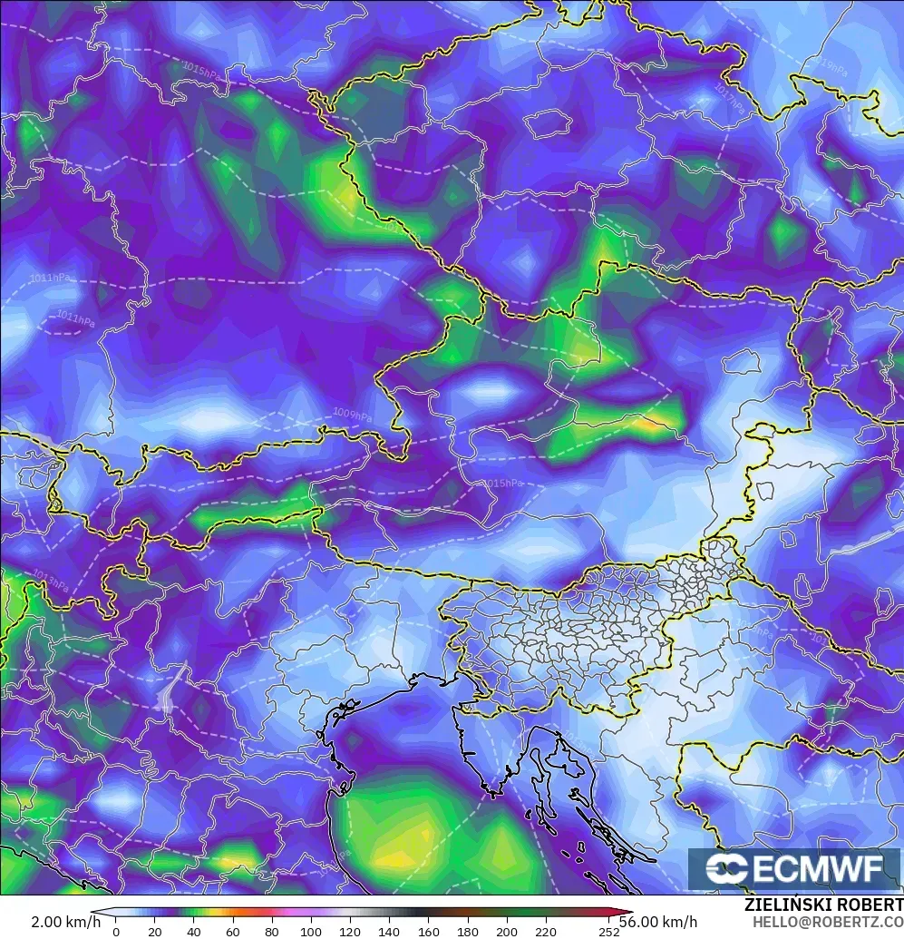 ECMWF IFS 0.25° modelo - Austria, Ráfagas de Viento Máximas
