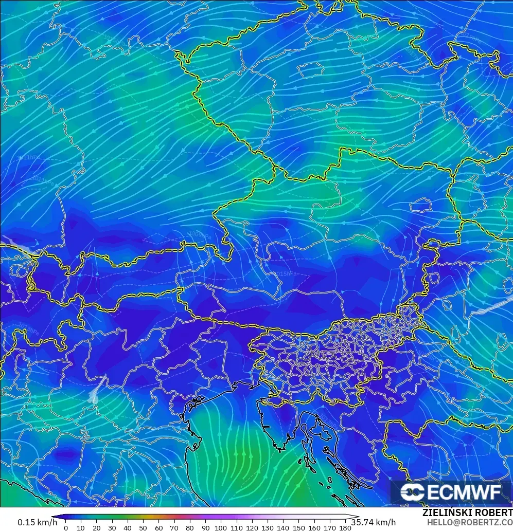 ECMWF IFS 0.25° modelo - Austria, Viento a 10 m
