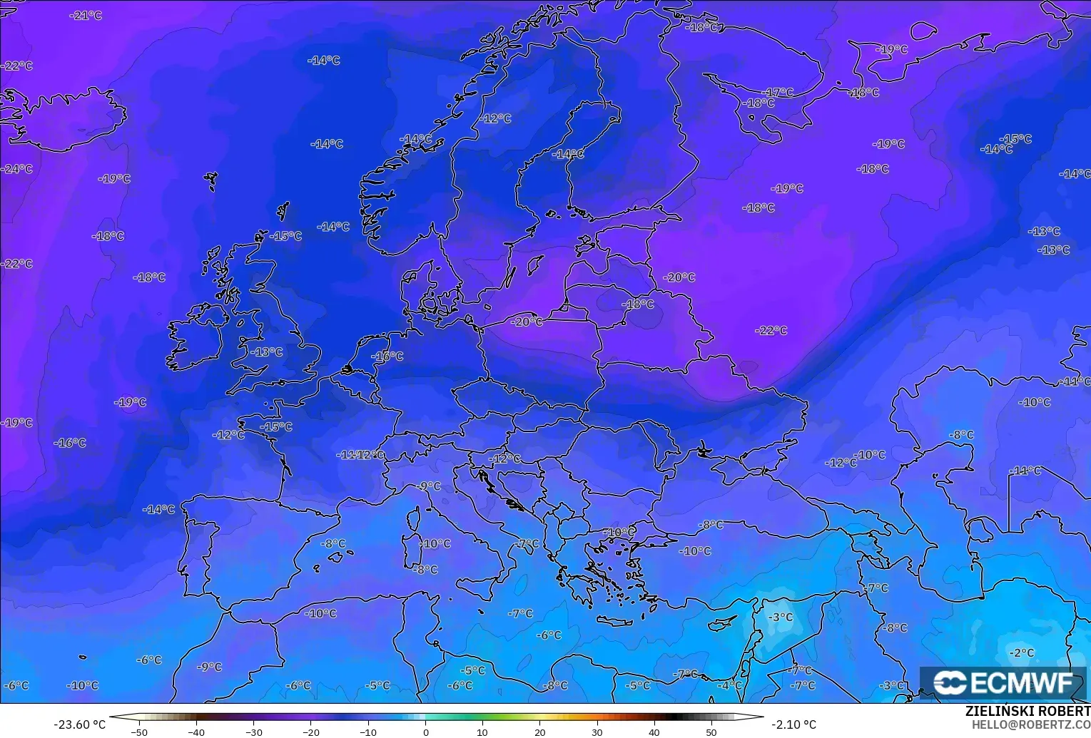 ECMWF IFS 0.25° modelo - Europa, Temperatura a 500 hPa