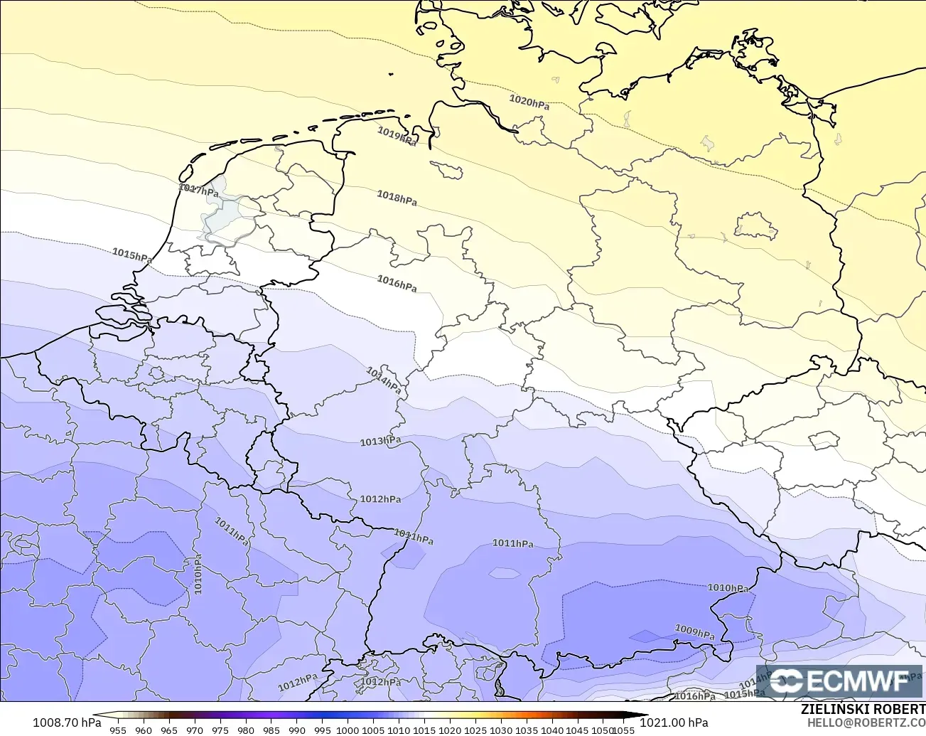 ECMWF IFS 0.25° modelo - Alemania, Presión
