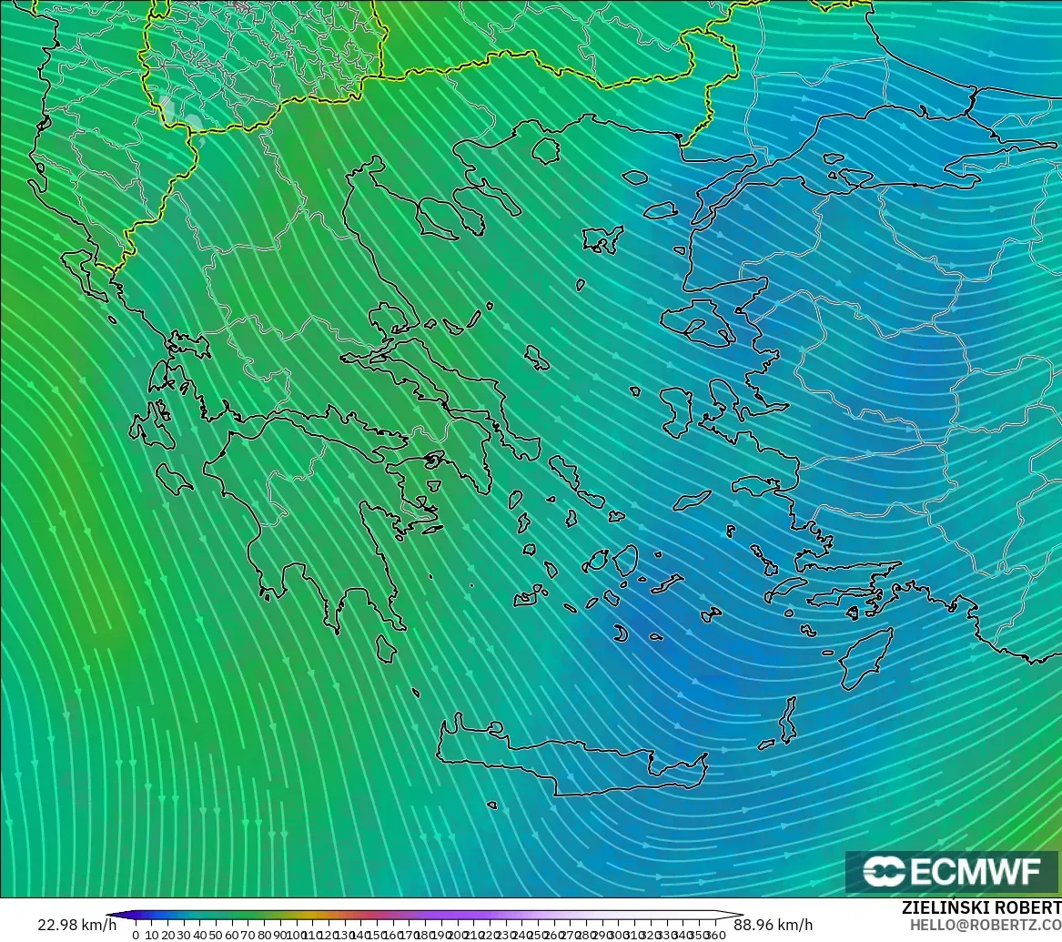 ECMWF IFS 0.25° modelo - Grecia, Viento a 300 hPa (corriente en chorro)