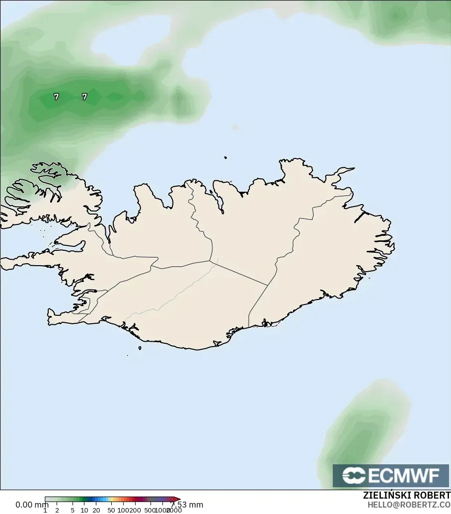 ECMWF IFS 0.25° modelo - Islandia, Acumulación de precipitación