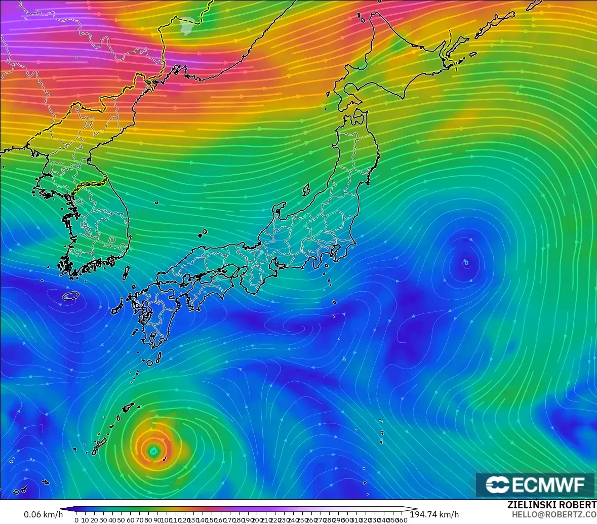 ECMWF IFS 0.25° modelo - Japón, Viento a 300 hPa (corriente en chorro)