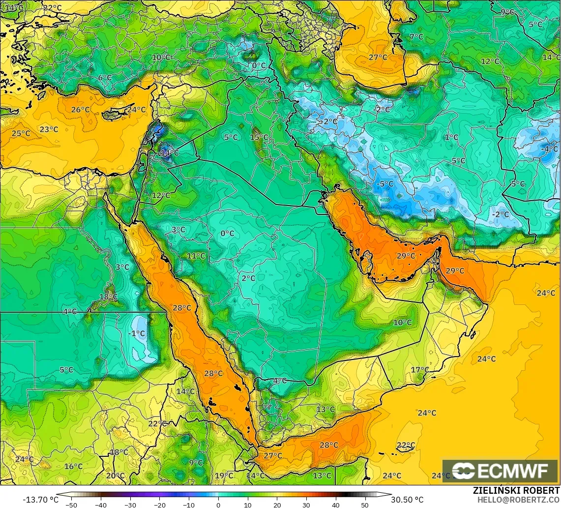 ECMWF IFS 0.25° modelo - Oriente Medio, Punto de rocío a 2 m