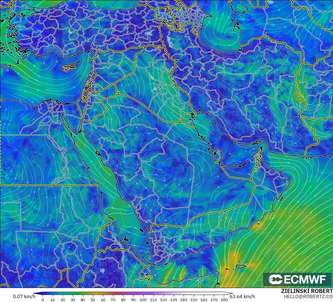 ECMWF IFS 0.25° modelo - Oriente Medio, Viento a 10 m