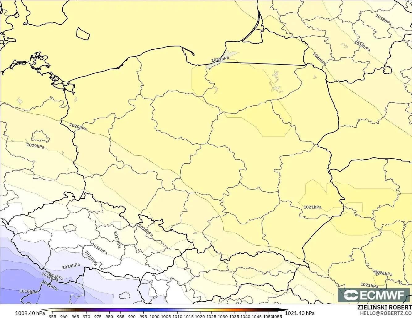 ECMWF IFS 0.25° modelo - Polonia, Presión