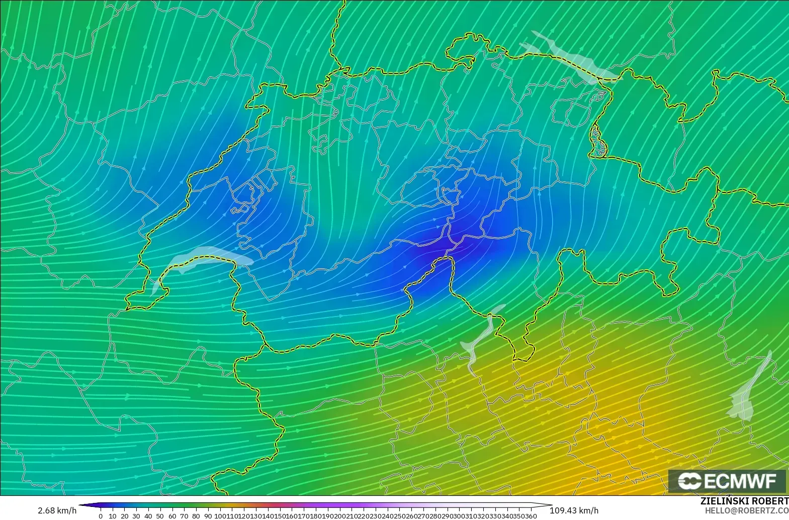 ECMWF IFS 0.25° modelo - Suiza, Viento a 300 hPa (corriente en chorro)