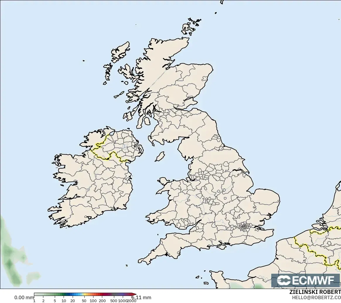 ECMWF IFS 0.25° modelo - Reino Unido, Acumulación de precipitación