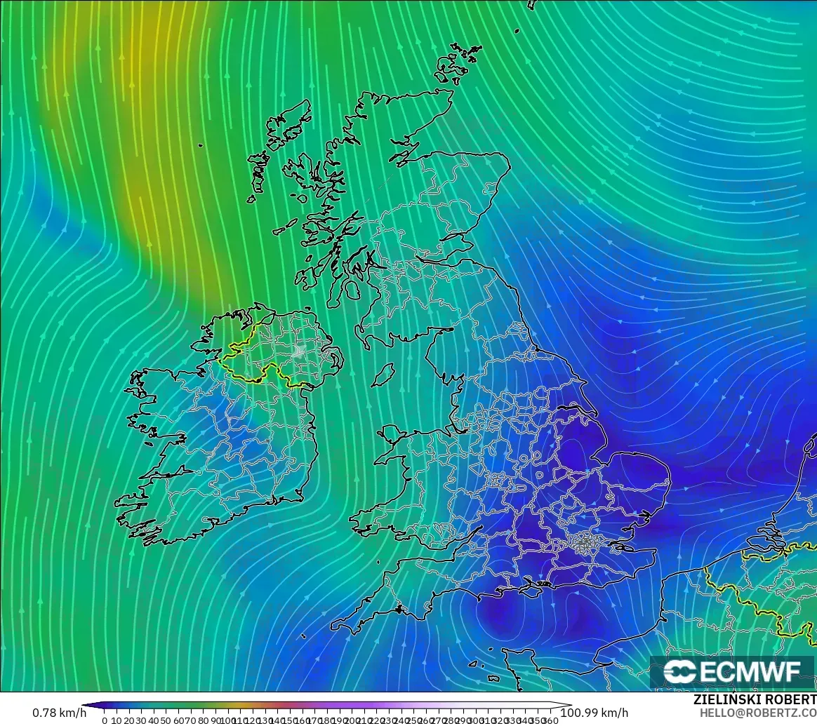 ECMWF IFS 0.25° modelo - Reino Unido, Viento a 300 hPa (corriente en chorro)