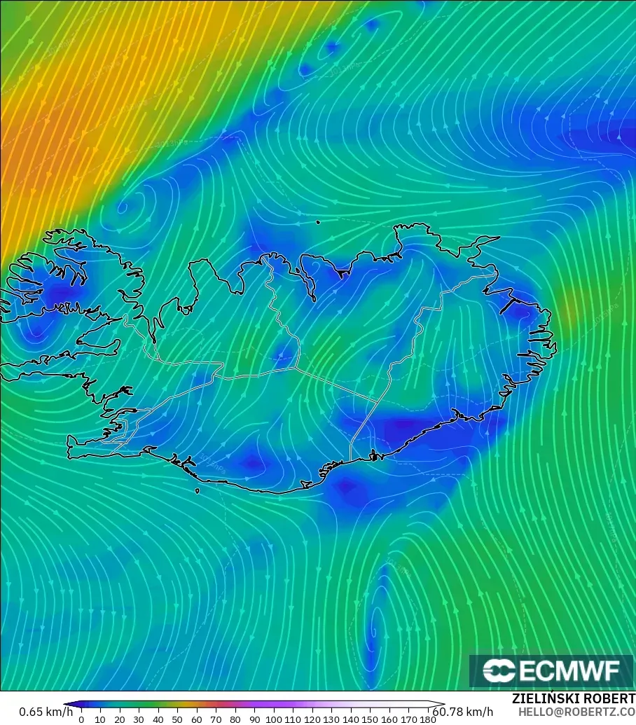 ECMWF IFS 0.25° modelo - Islandia, Viento a 10 m