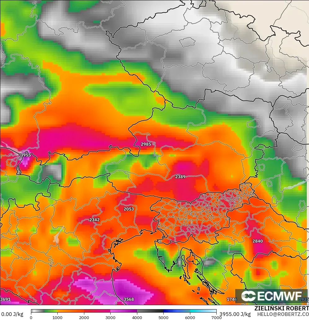 ECMWF IFS 0.25° modelo - Austria, CAPE