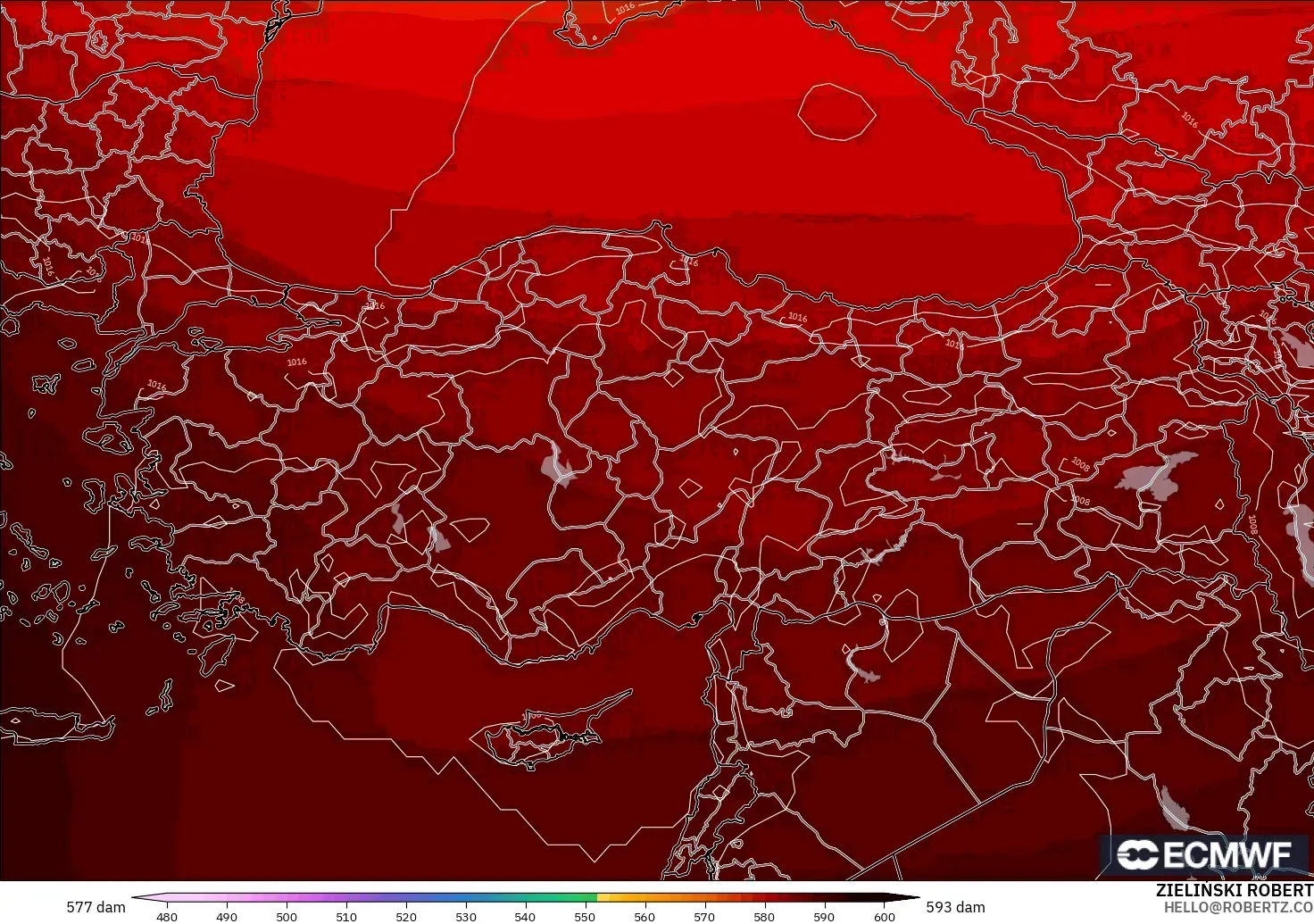 ECMWF IFS 0.25° modelo - Turquía, Altura geopotencial a 500 hPa