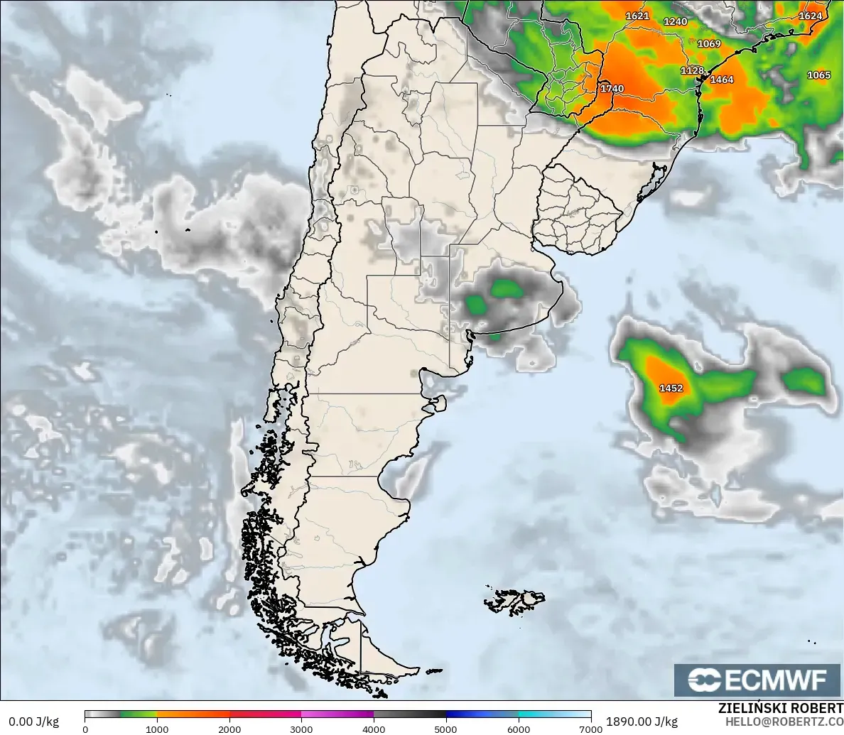 ECMWF IFS 0.25° modelo - Argentina, CAPE