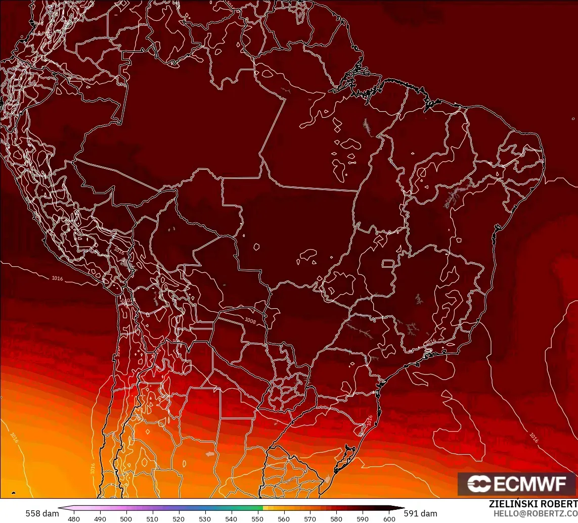 ECMWF IFS 0.25° modelo - Brasil, Altura geopotencial a 500 hPa