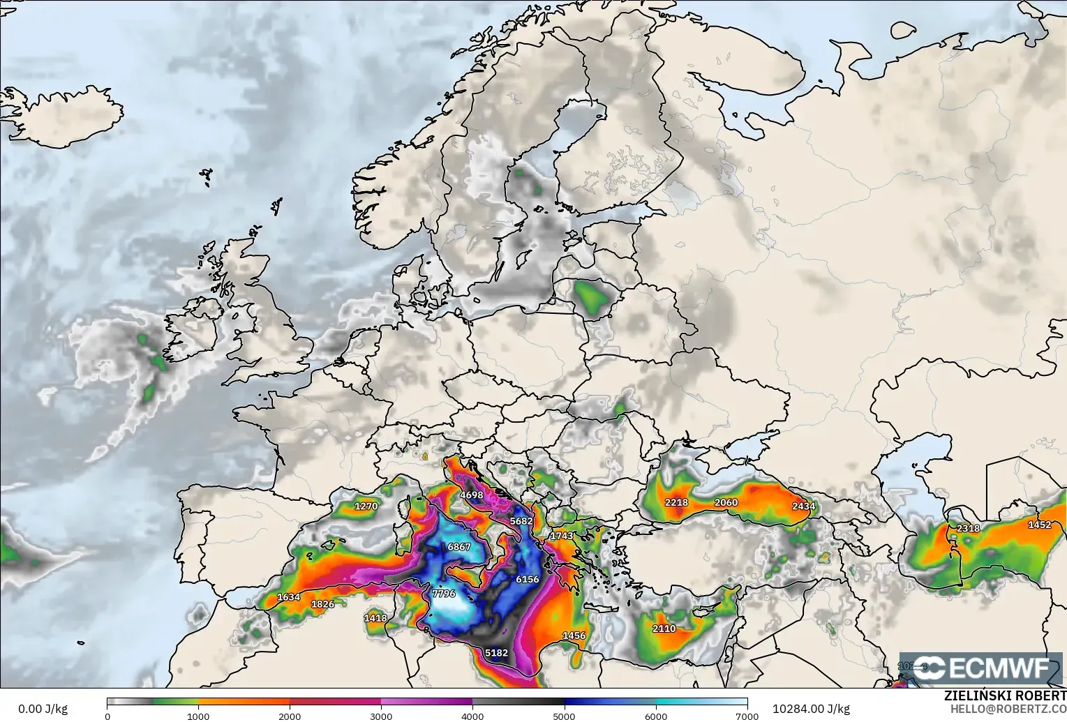 ECMWF IFS 0.25° modelo - Europa, CAPE