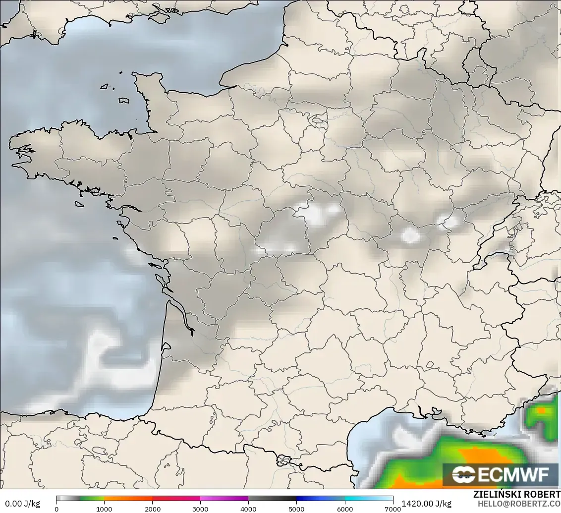 ECMWF IFS 0.25° modelo - Francia, CAPE