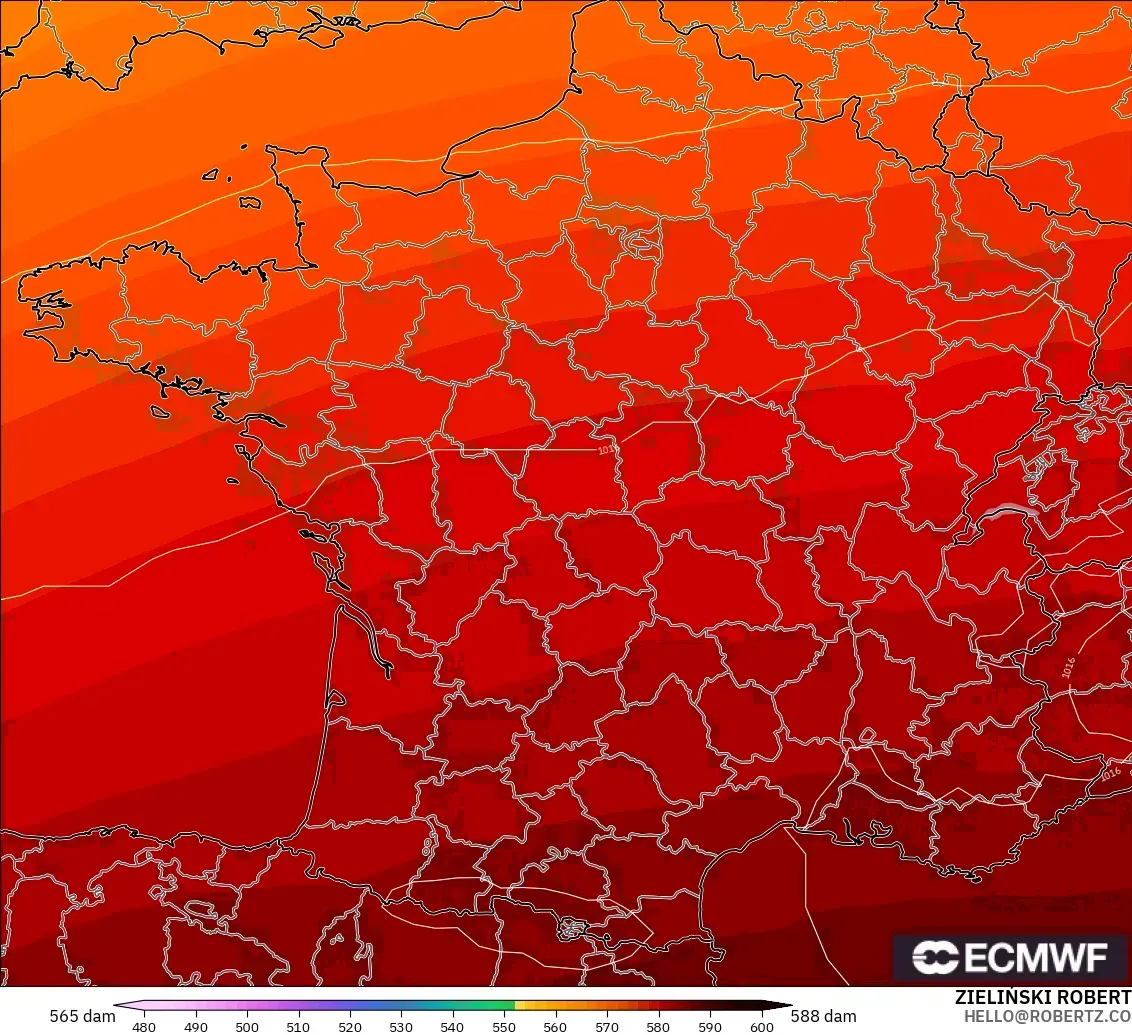 ECMWF IFS 0.25° modelo - Francia, Altura geopotencial a 500 hPa