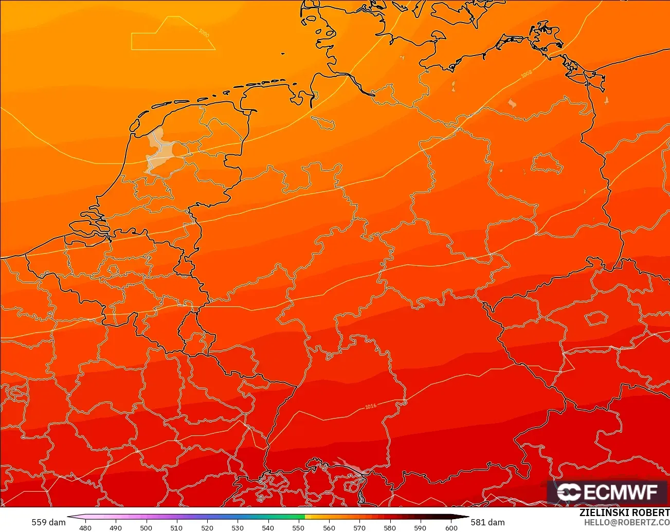 ECMWF IFS 0.25° modelo - Alemania, Altura geopotencial a 500 hPa