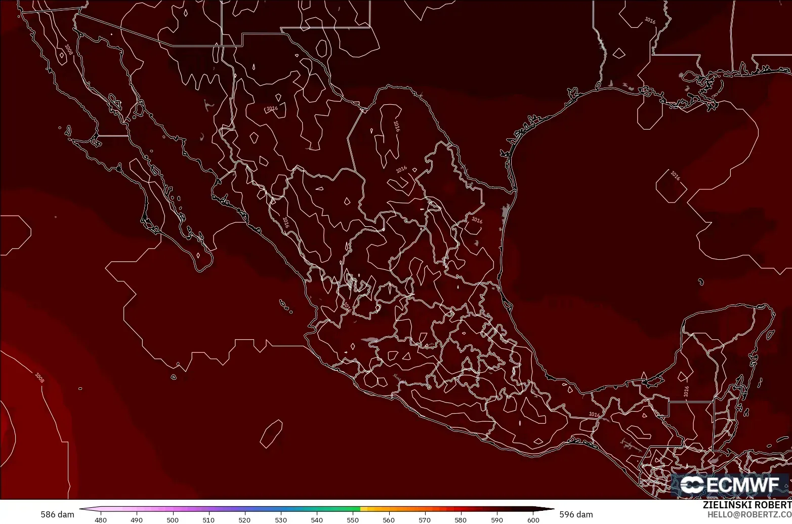 ECMWF IFS 0.25° modelo - México, Altura geopotencial a 500 hPa