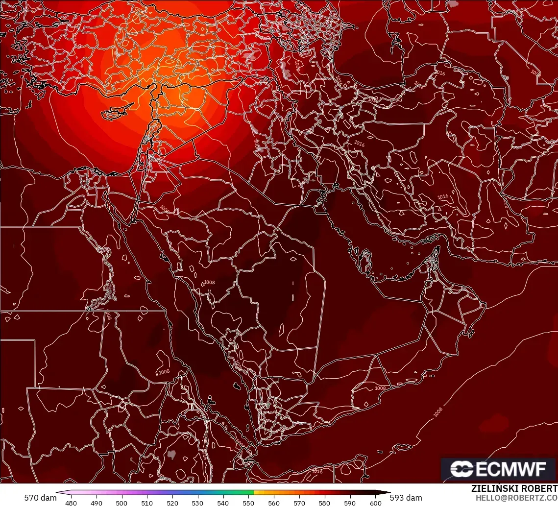ECMWF IFS 0.25° modelo - Oriente Medio, Altura geopotencial a 500 hPa