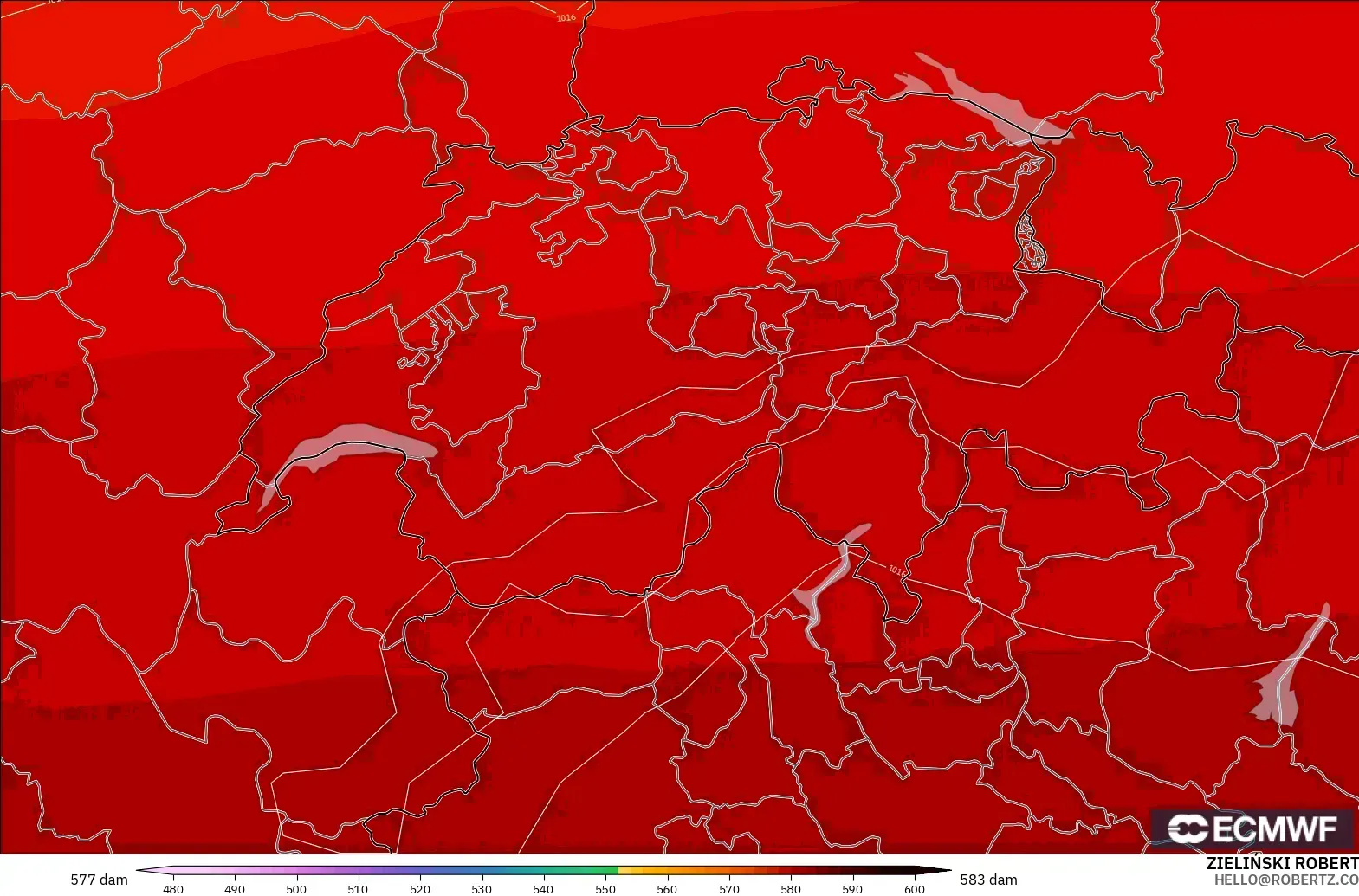 ECMWF IFS 0.25° modelo - Suiza, Altura geopotencial a 500 hPa