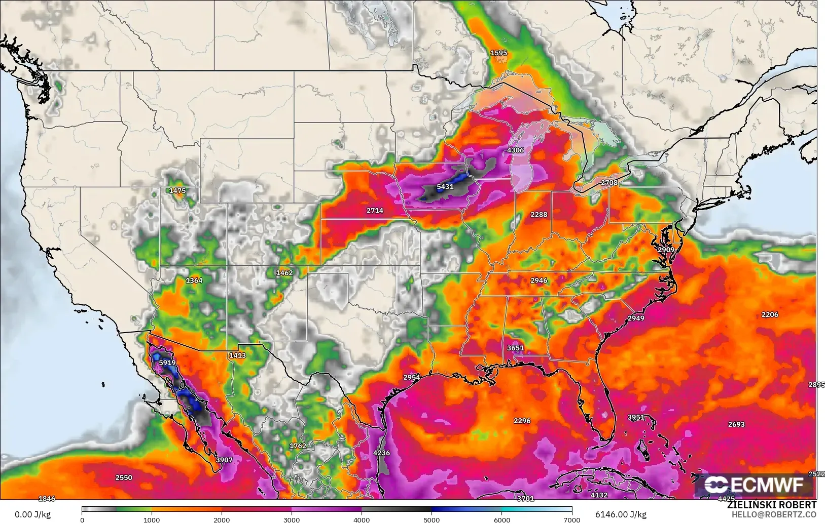 ECMWF IFS 0.25° modelo - Estados Unidos, CAPE