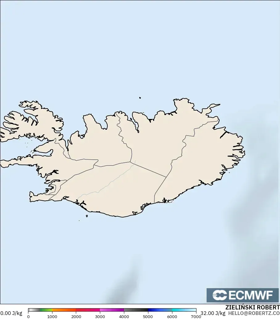 ECMWF IFS 0.25° modelo - Islandia, CAPE