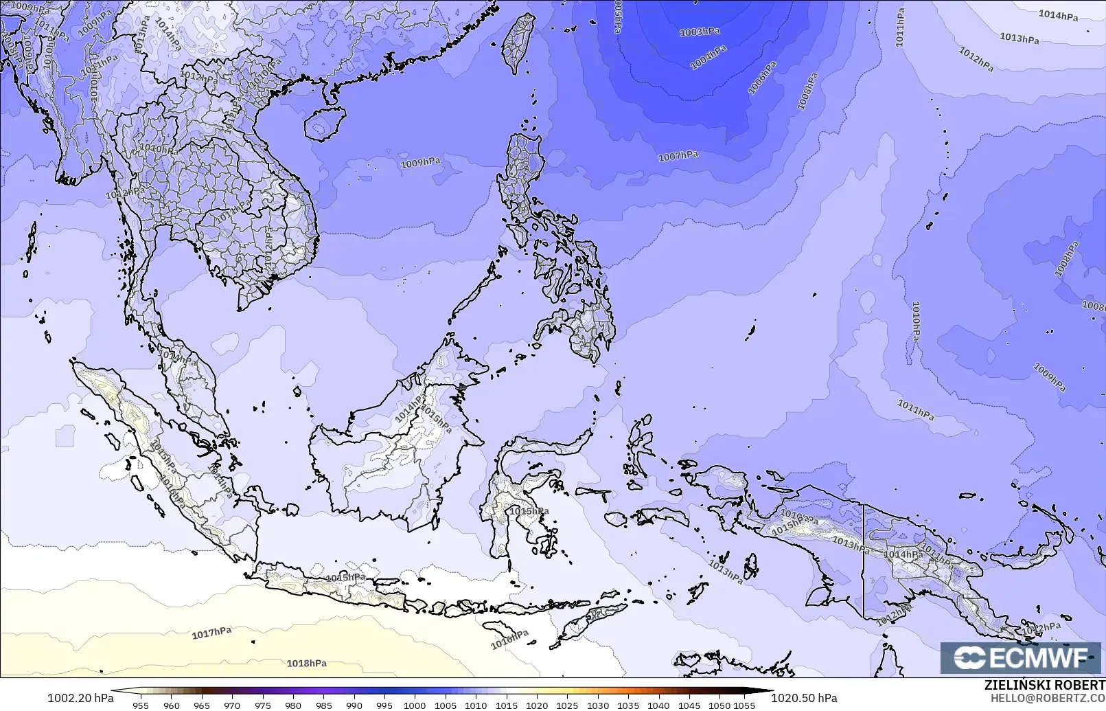 ECMWF IFS 0.25° modelo - Sudeste Asiático, Presión