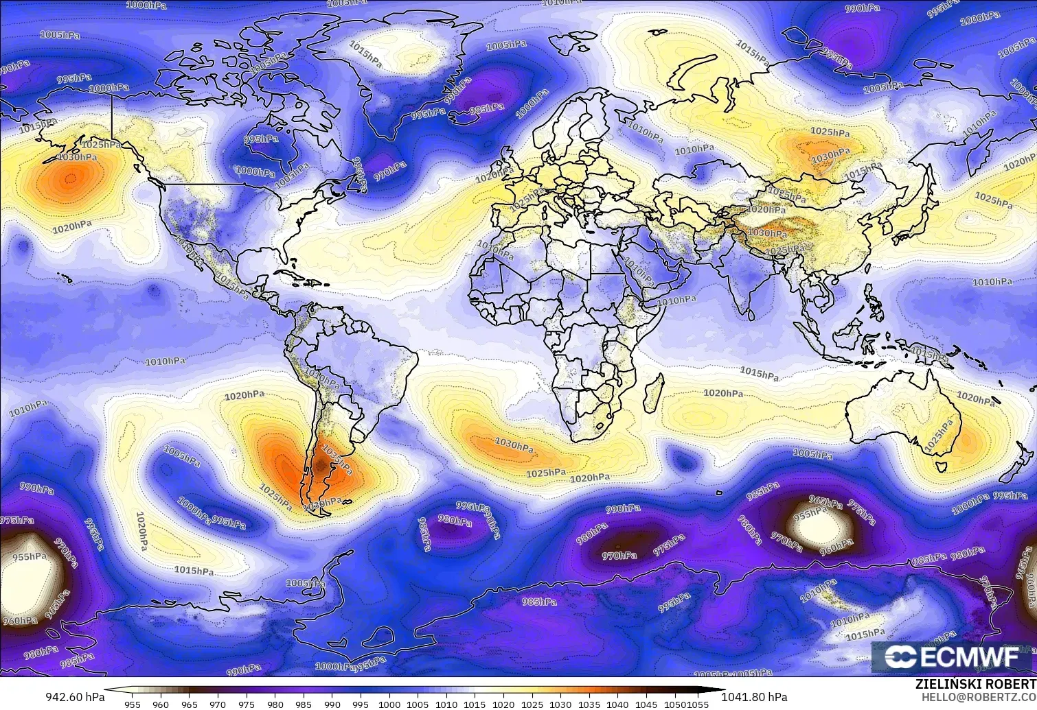 ECMWF IFS 0.25° modelo - Mundo, Presión