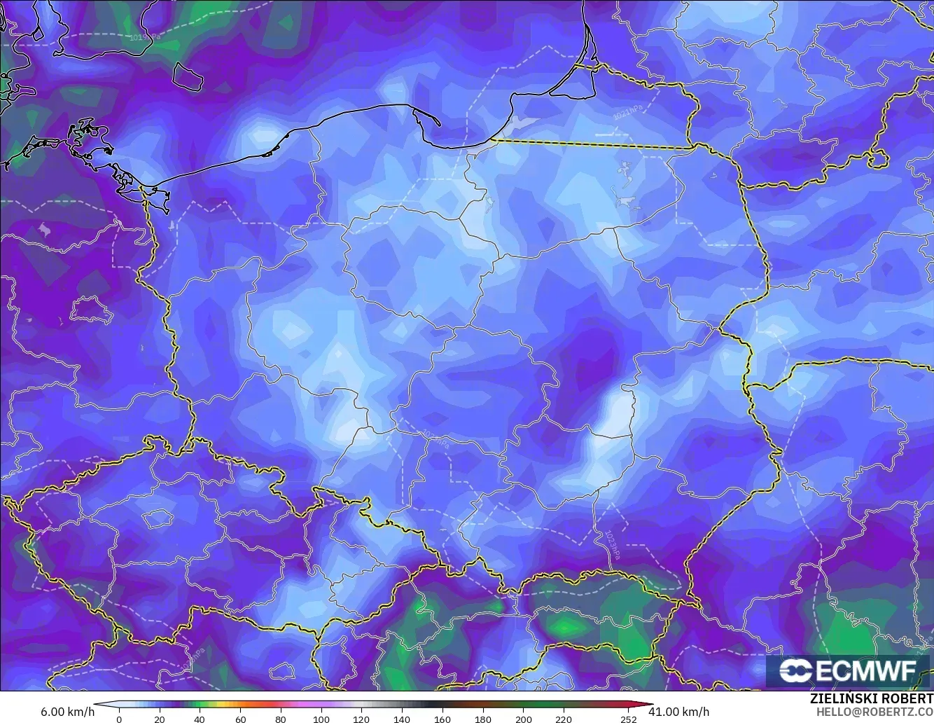 ECMWF IFS 0.25° modelo - Polonia, Ráfagas de viento