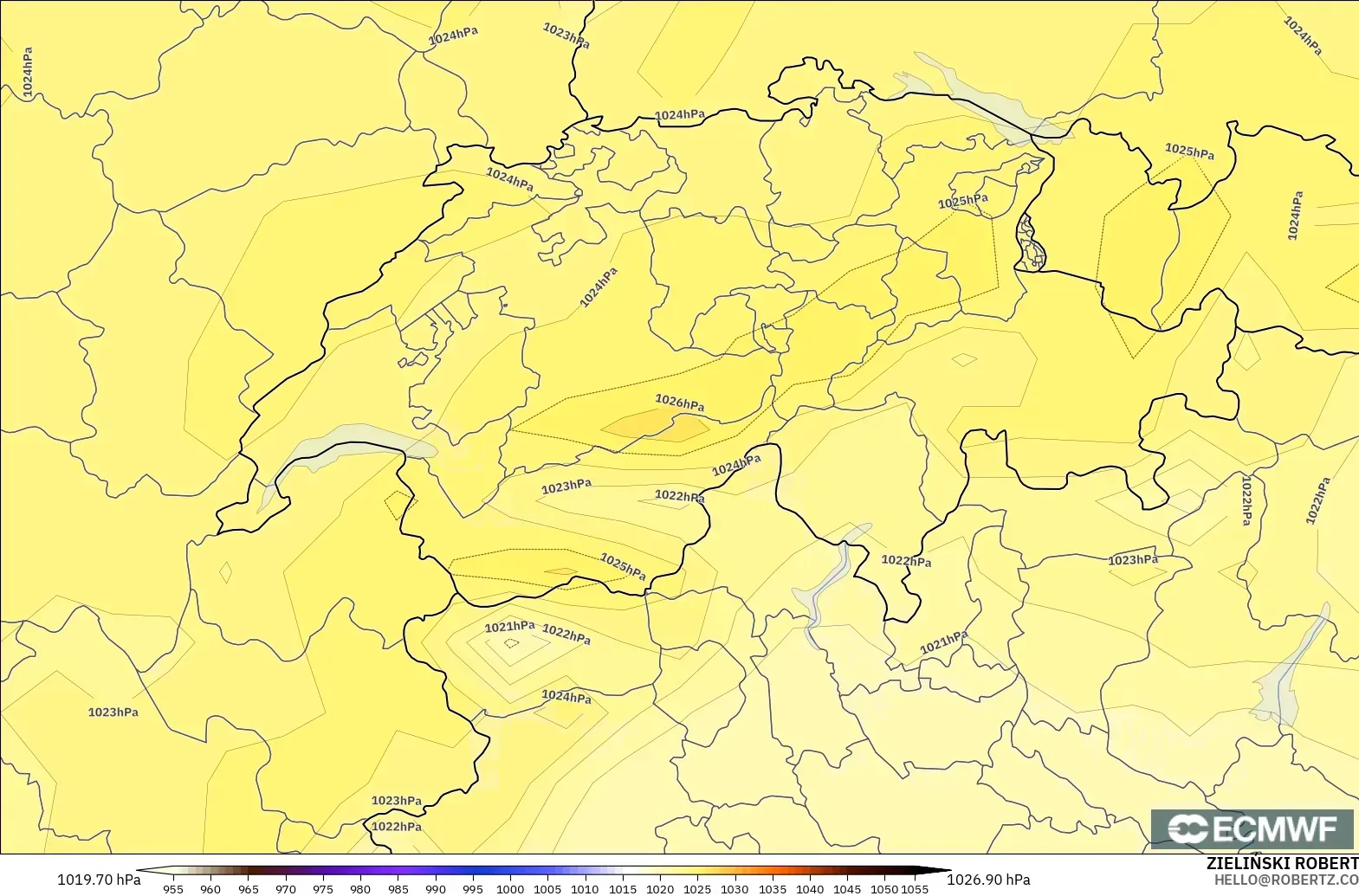 ECMWF IFS 0.25° modelo - Suiza, Presión