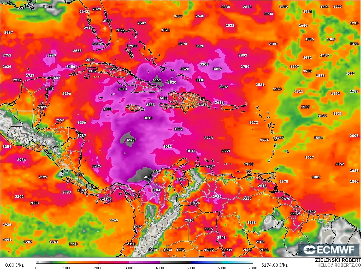 ECMWF IFS 0.25° modelo - Caribe, CAPE