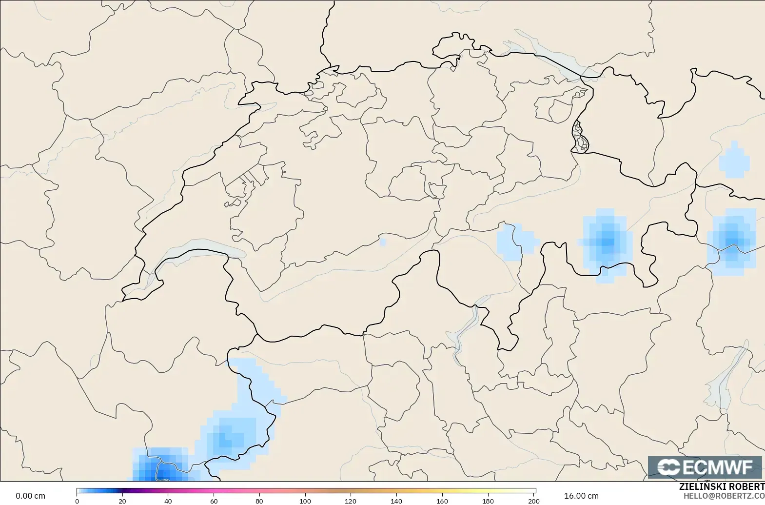 ECMWF IFS 0.25° modelo - Suiza, Profundidad de nieve