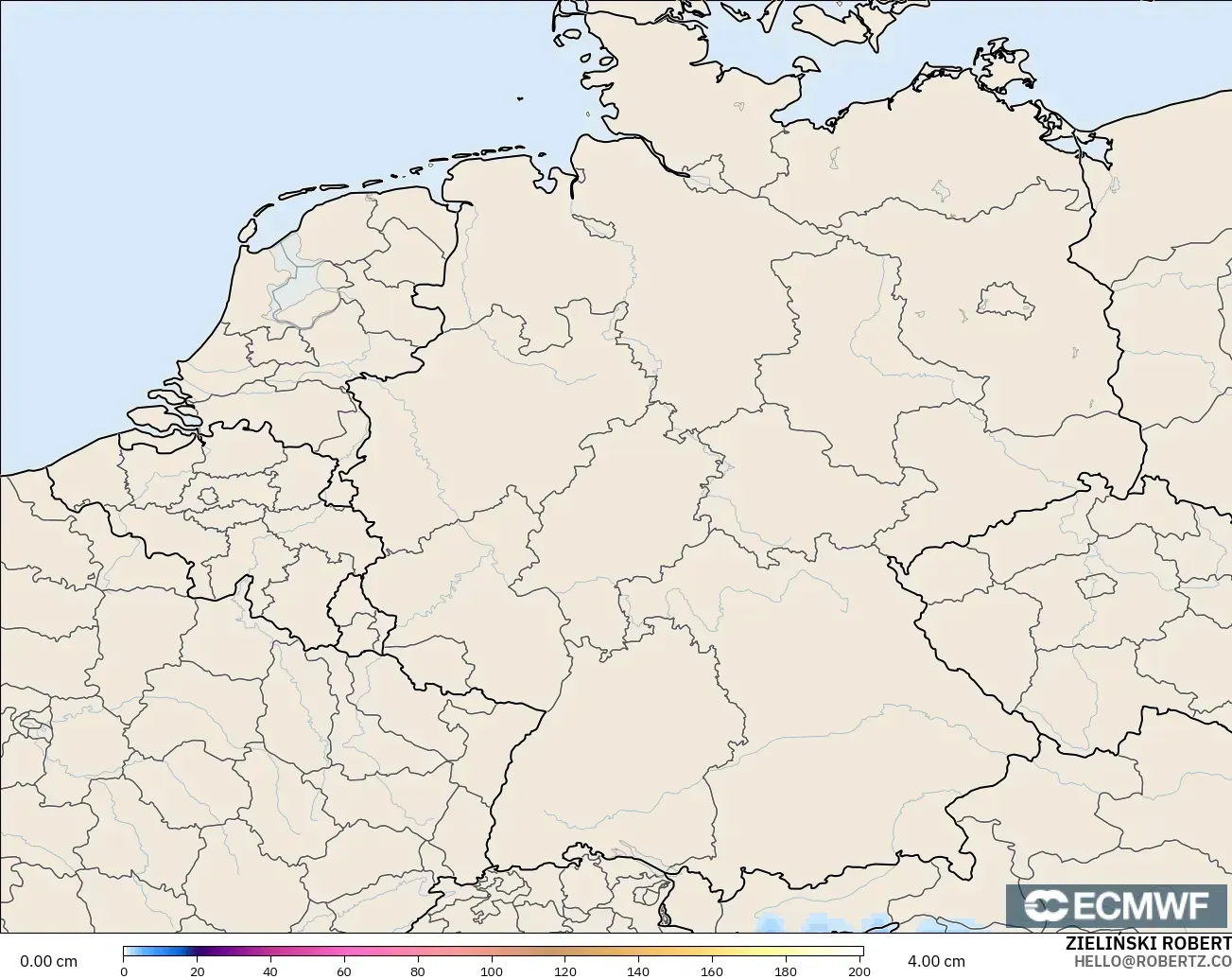 ECMWF IFS 0.25° modelo - Alemania, Profundidad de nieve