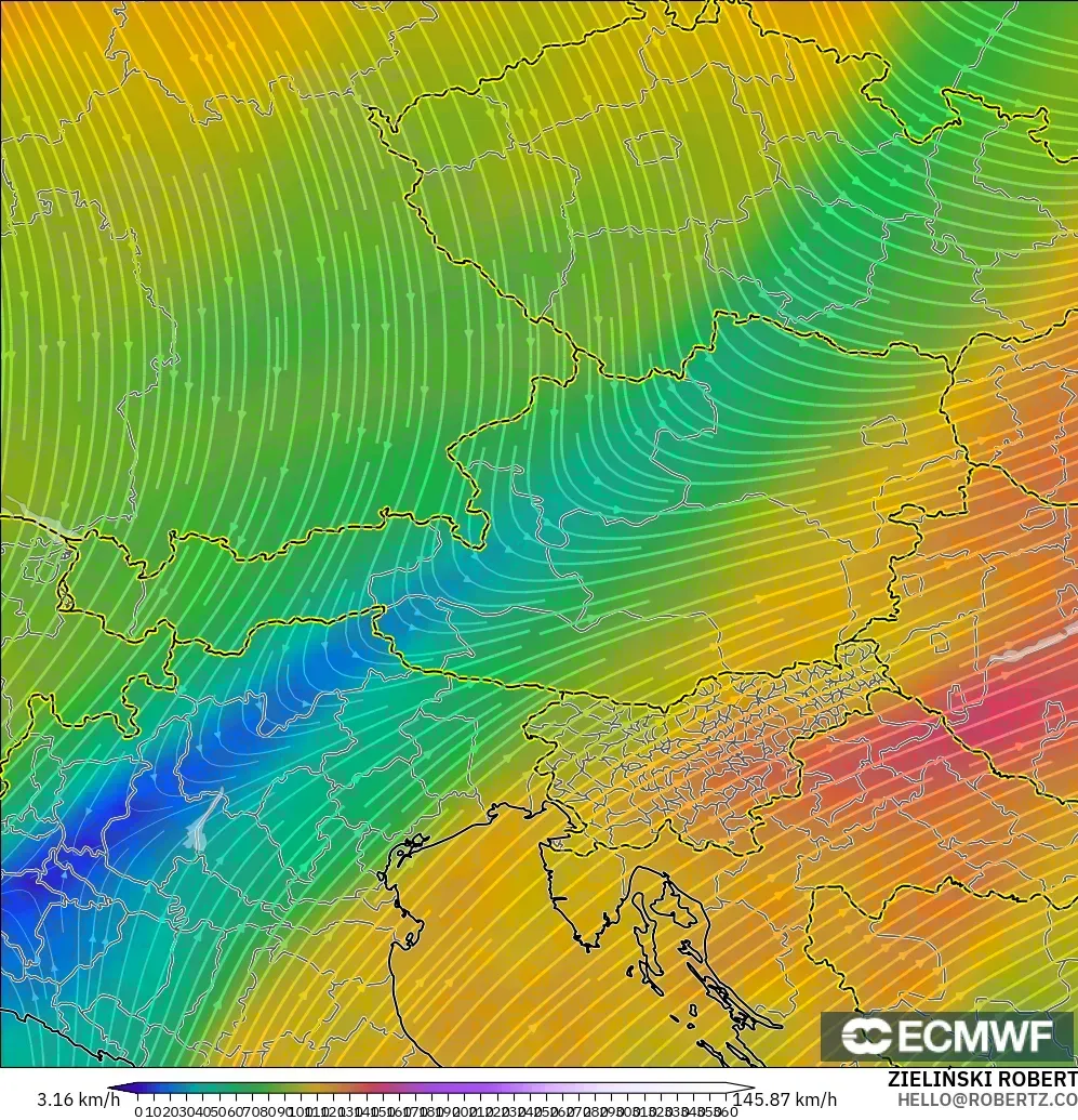 ECMWF IFS 0.25° modelo - Austria, Viento a 300 hPa (corriente en chorro)