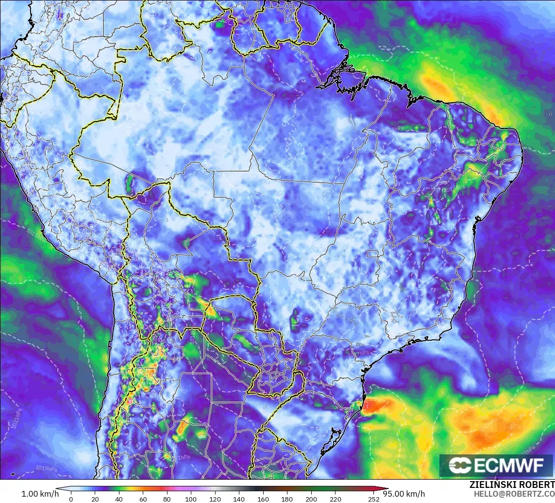 ECMWF IFS 0.25° modelo - Brasil, Ráfagas de viento