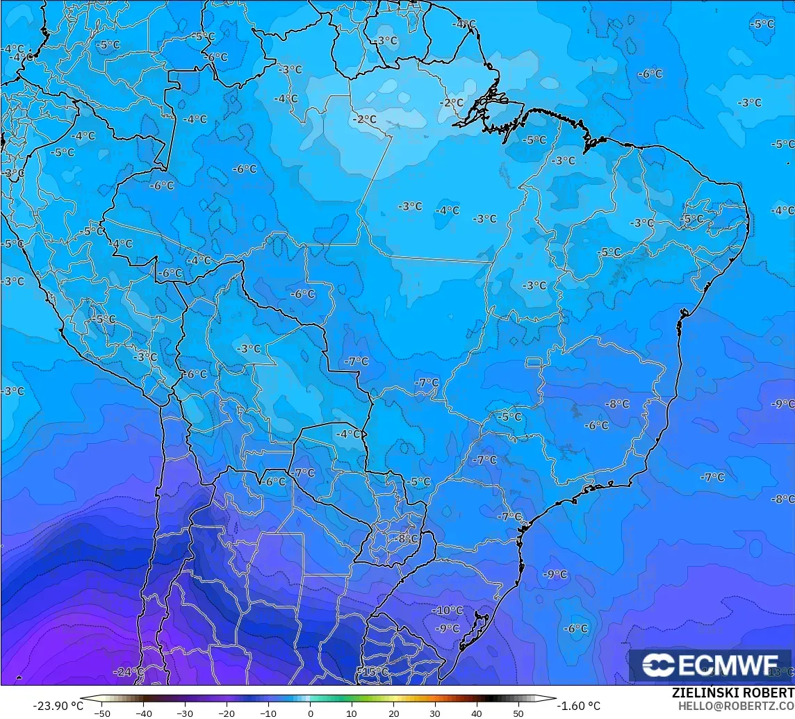 ECMWF IFS 0.25° modelo - Brasil, Temperatura a 500 hPa