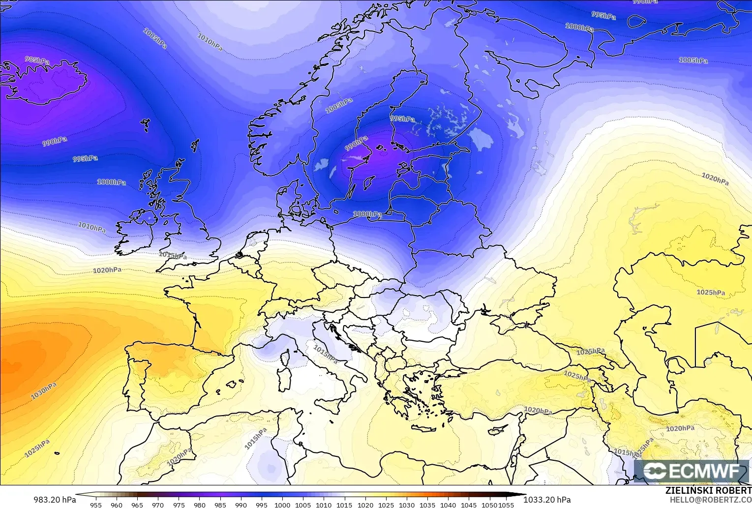 ECMWF IFS 0.25° modelo - Europa, Presión