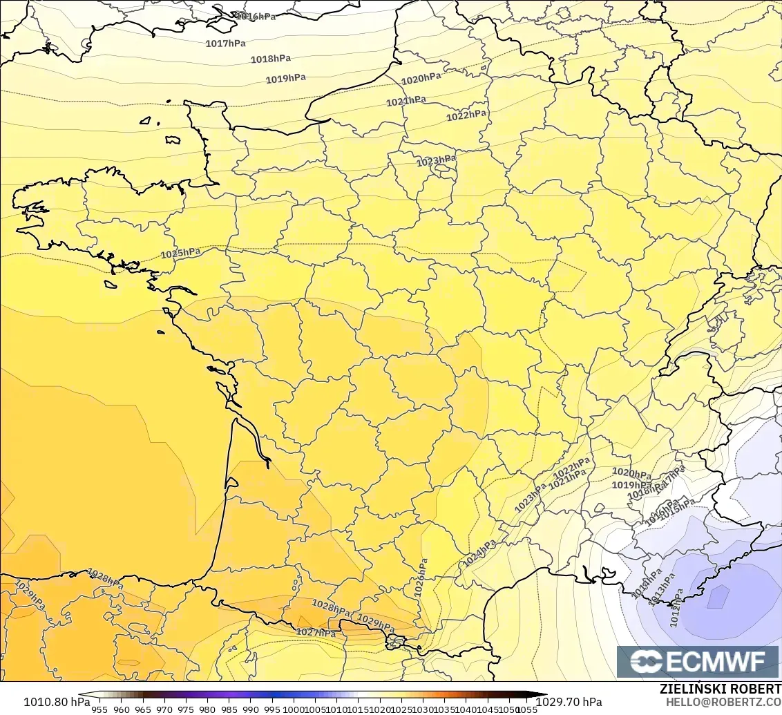 ECMWF IFS 0.25° modelo - Francia, Presión