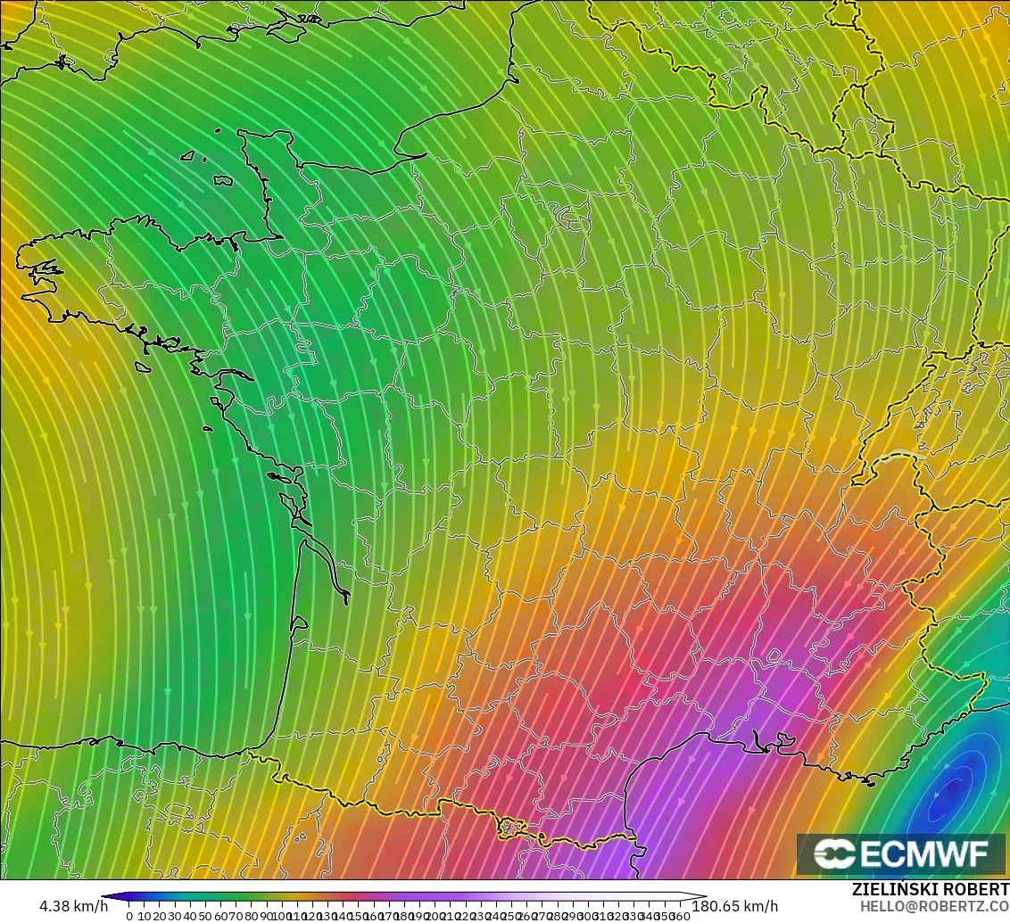ECMWF IFS 0.25° modelo - Francia, Viento a 300 hPa (corriente en chorro)