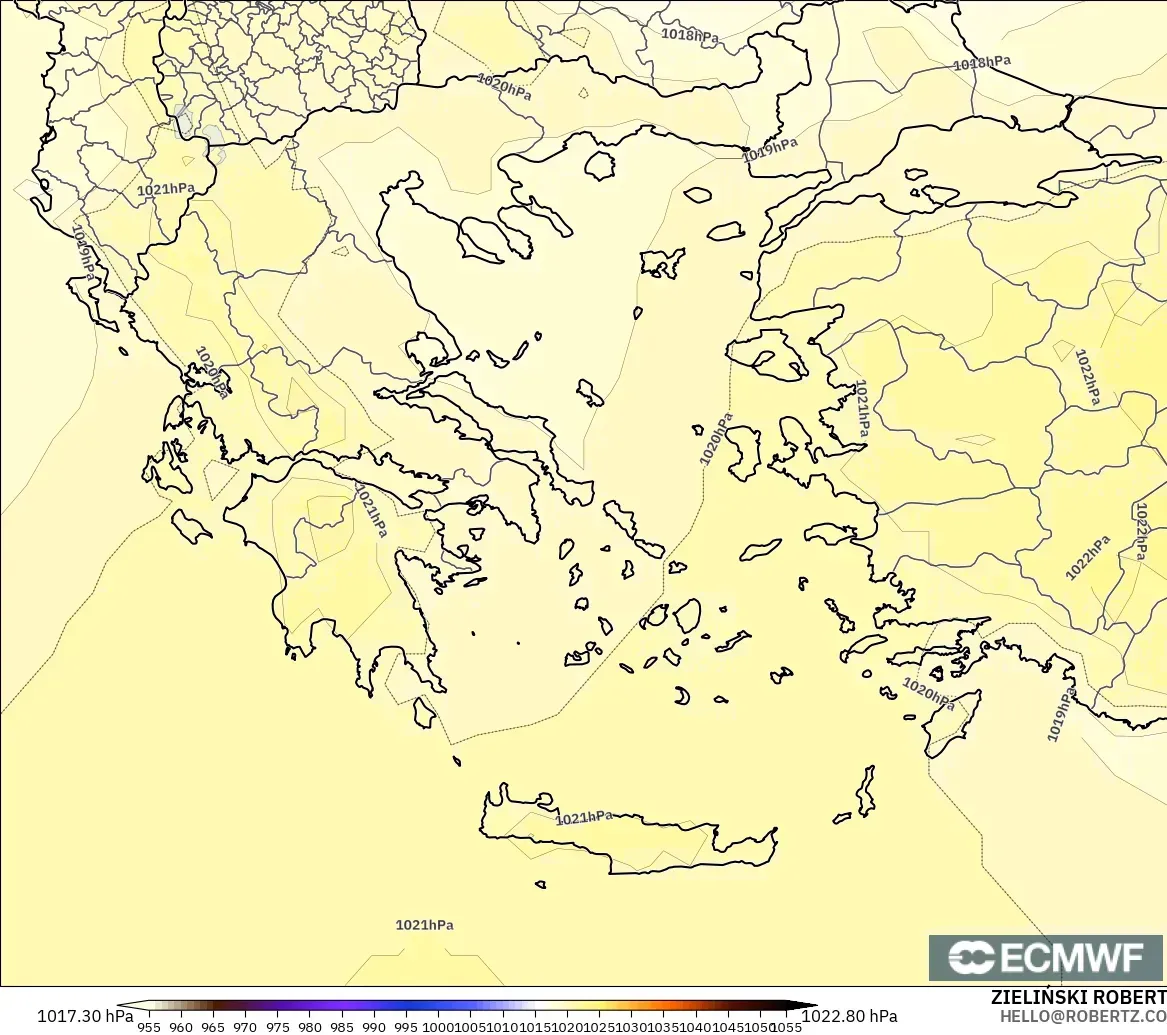 ECMWF IFS 0.25° modelo - Grecia, Presión