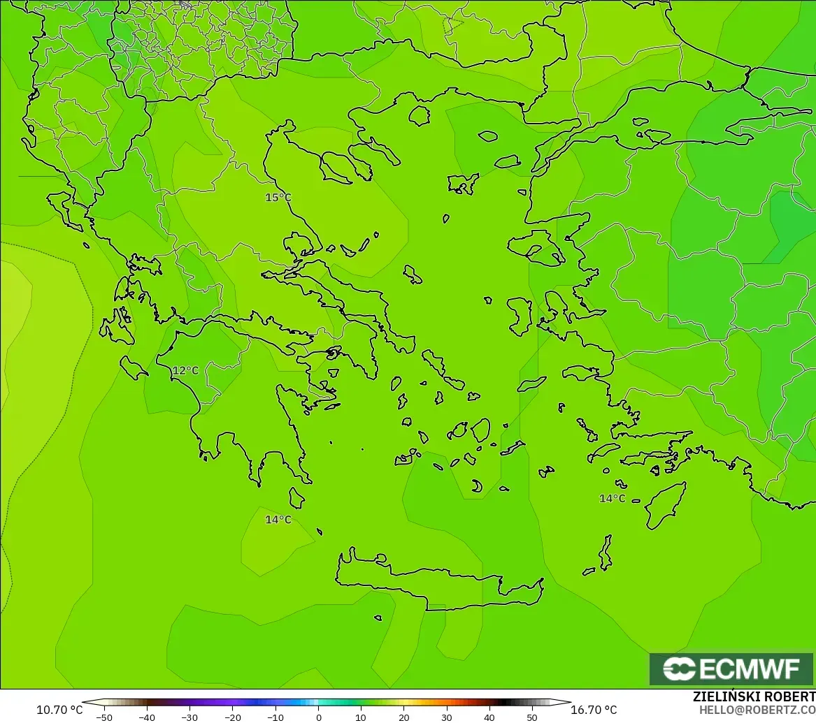 ECMWF IFS 0.25° modelo - Grecia, Temperatura a 850 hPa