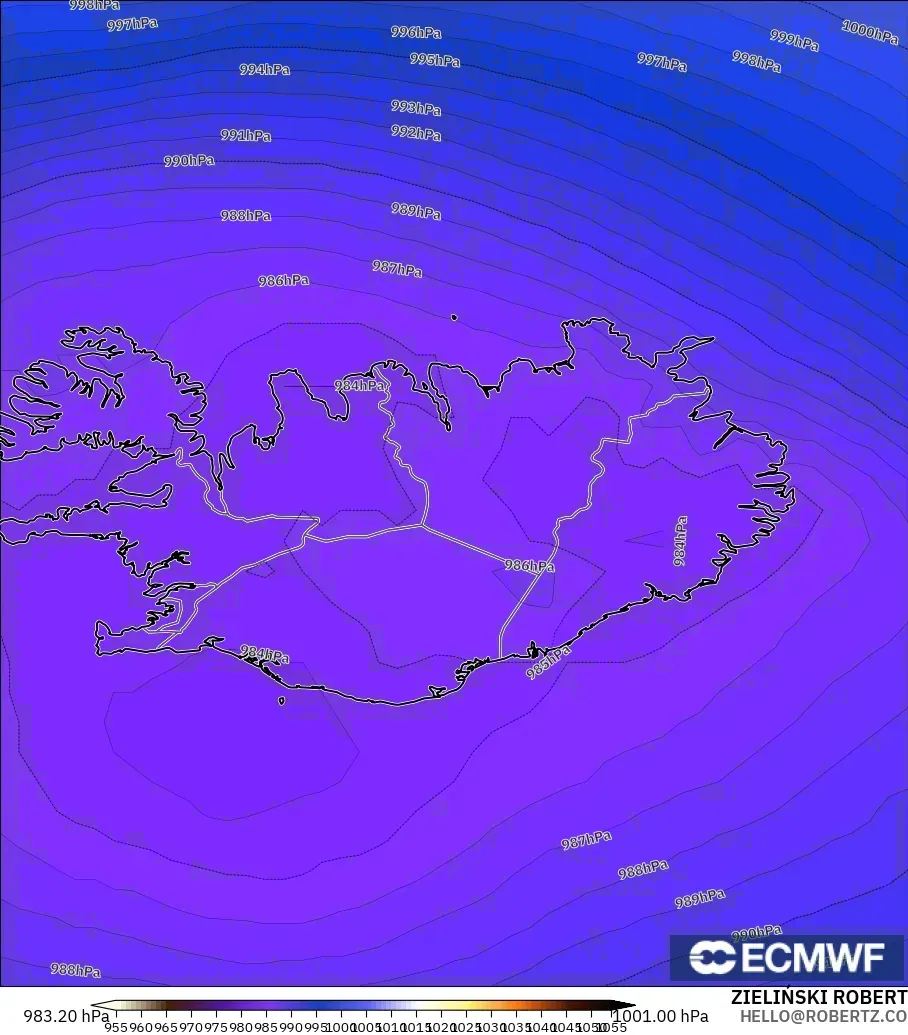 ECMWF IFS 0.25° modelo - Islandia, Presión