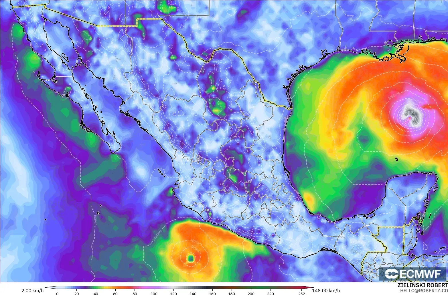 ECMWF IFS 0.25° modelo - México, Ráfagas de Viento Máximas